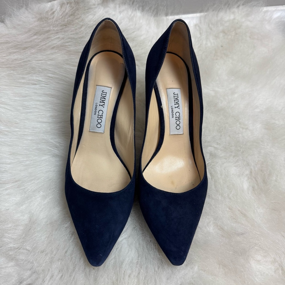 Jimmy Choo Navy Suede Romy 85 - Picture 2 of 10